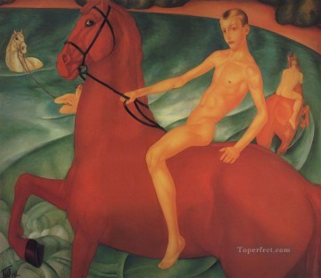 bathing the red horse 1912 Kuzma Petrov Vodkin modern nude Oil Paintings